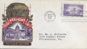 1941 FDC, #903, 3c Vermont 150th, Staehle