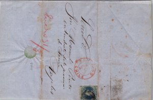 SCHALLSTAMPS CHILE 1865 POSTAL HISTORY COLON LETTER ADDR ANGELES CANC SANTIAGO