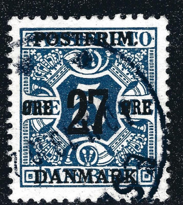 Denmark 1914 Newspaper Stamp 27 Ore Surcharge (Scott #146) VF USED Cat $22.50