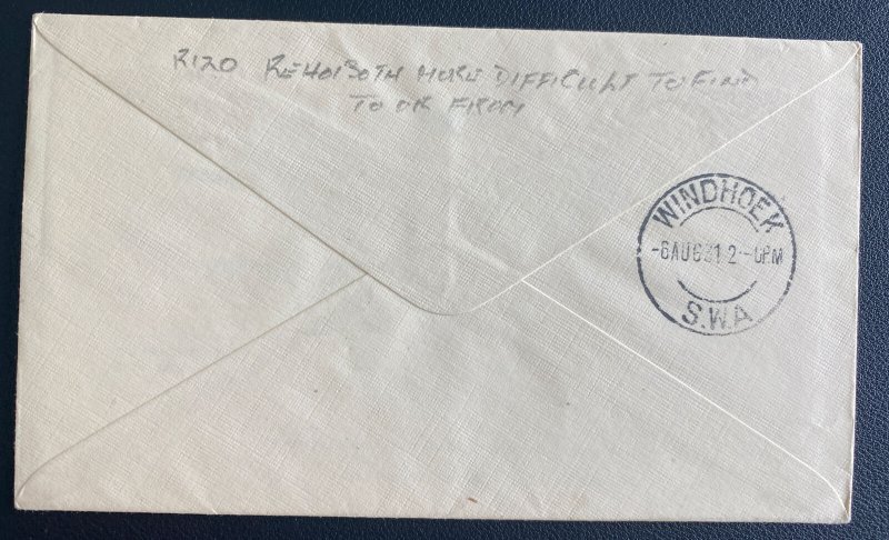 1931 Rehoboth South West Africa First Flight Airmail Cover FFC To Windhoek