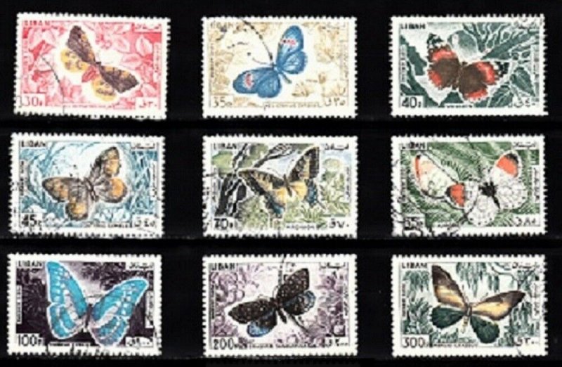 LEBANON- LIBAN USED SC# C427-C435 BUTTERFLIES 