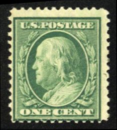 United States, 1910-30 #374 Cat$14, 1910 1c green, never hinged