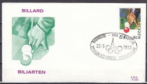 Belgium, Scott cat. B1009 only. Billiards value from set. First day cover. ^