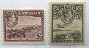 Antigua KGVI 1942-44 2/6d and 5/ mint o.g. hinged