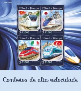 St Thomas - 2016 High-speed Trains - 4 Stamp Sheet - ST16208a