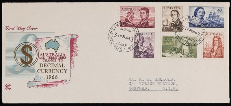 COCOS (KEELING) ISLANDS 1966 First decimal Def set on 3 First Day Covers.