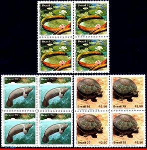 1613-15 BRAZIL 1979 AMAZON PARK, CONSERVATION, TURTLE, MI# 1709-11, BLOCKS MNH