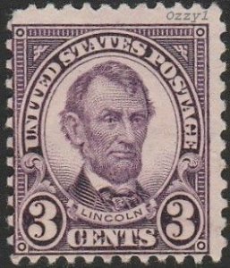 USA #555 1923 3c Violet Abraham Lincoln USED-Poor-NH.