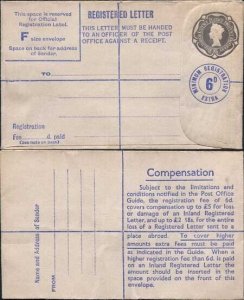 RP74 QEII 8 1/2d and 6d Blue Registered Envelope Size F Registered Letter Mint