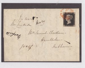 GREAT BRITAIN  Penny Black cover #1 Nottingham receiver 1840 4d511