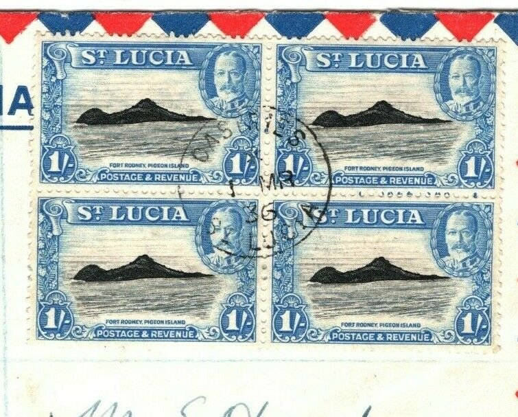 ST LUCIA 1936 FDC SG.121 KGV 1s *BLOCK OF FOUR* Registered First Day Cover MA560