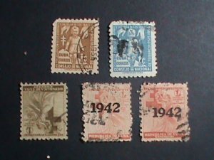 ​CUBA-1942 5 OVER 75 YEARS OLD CUBA FAMOUS USED STAMPS-SET-VERY FINE