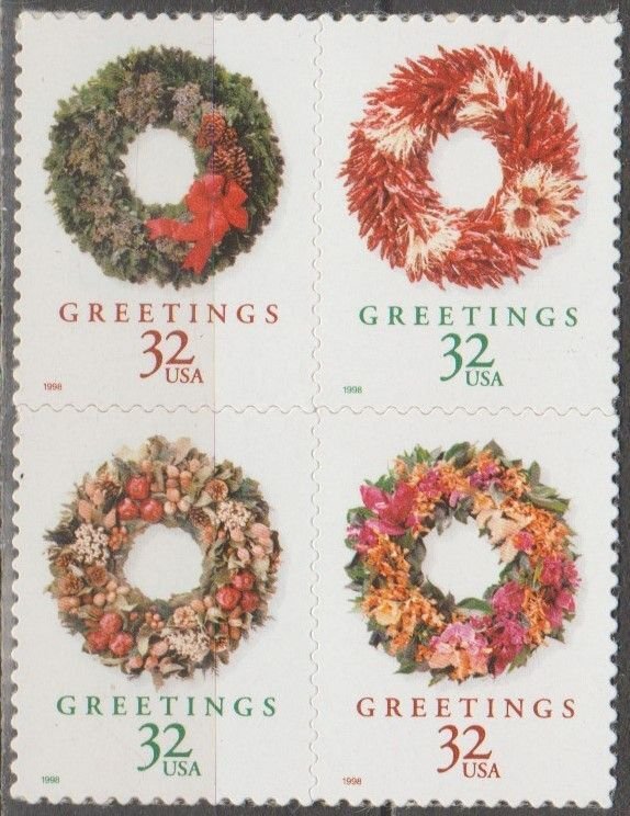 3245-48, Blk of 4. Christmas Wreathes MNH, .32 cent