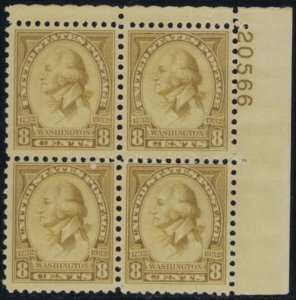 MALACK 713 F/VF OG NH, nice plate block pbss159