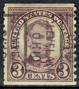 1923 3c LINCOLNwith city coil precancel (600-162) f/ CLEVELAND OH. Reads down!