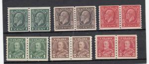 CANADA # 205-207+228-230 VF-MNH KGV VARIOUS COIL ISSUES CAT VALUE $492+