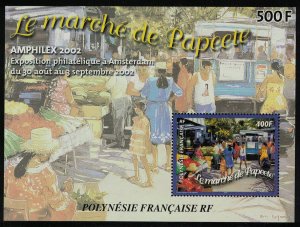 Fr. Polynesia Painting 'Market Place Papeete' by A. Deymonaz MS 2002 MNH