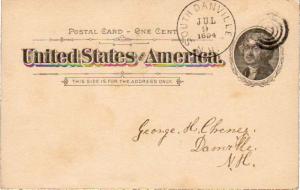 United States Hampshire South Danville 1894 target  1892-1980  Postal Card.