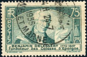 FRANCE - 1935 - Yv.303/Mi.299 75c vert Benjamin Delessert - Oblitéré TB