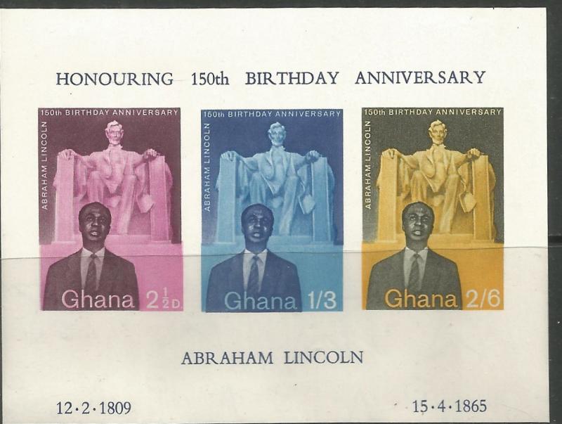 GHANA 41 MNH, SS OF 3, LINCOLN'S BIRTH SESQUICENTENNIAL