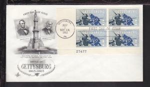 US 1180 Gettysburg 1963 P/B Artcraft U/A FDC 