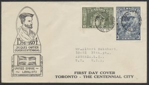 1934 #208-209 Cartier/UEL Combo FDC, Black Toronto Centennial Cachet