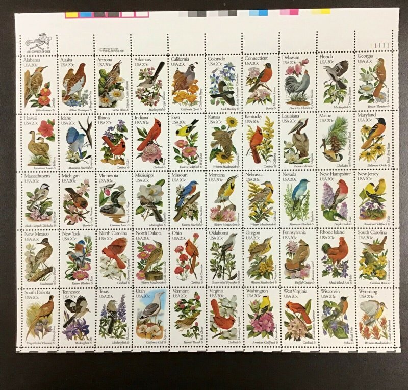 1953-2002 State Birds & Flowers Lot of 10 sheets FV $100  line perfs