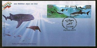 India 2009 Philippines Joints Issue Whale Dolphin Marine Life Se-tenant FDC