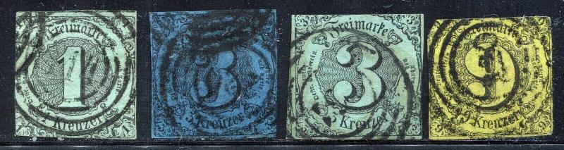 GR Lot 10560 German State Thurn=Taxis 1852 Michel 7-8 10 & 12 as shown parts 