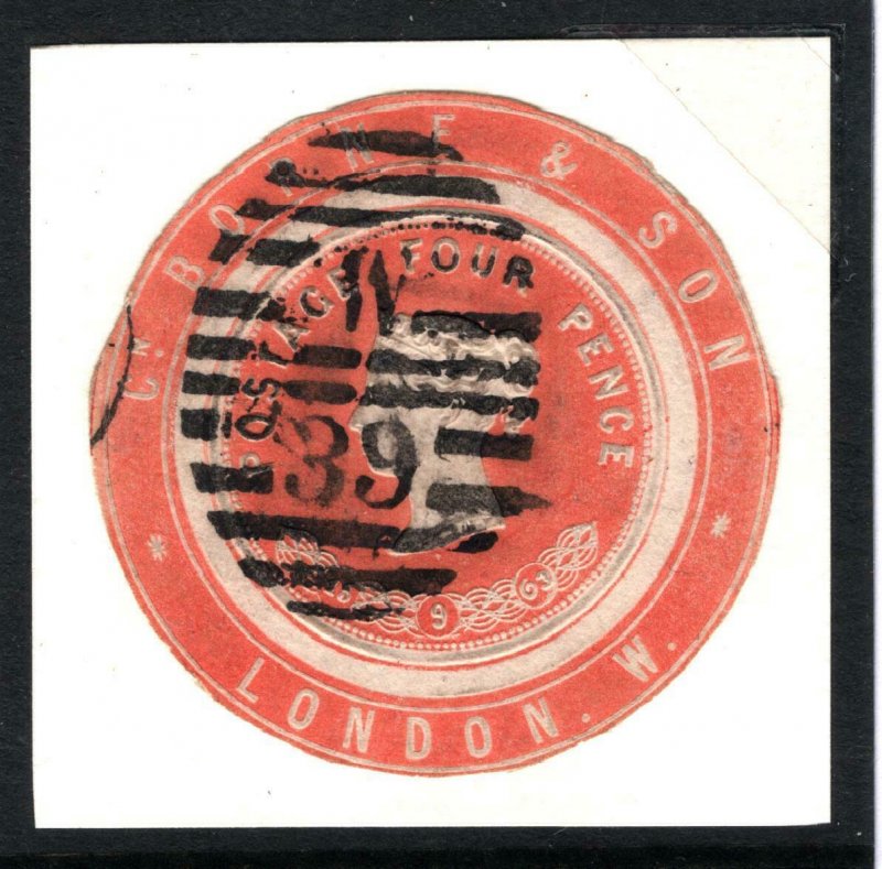 GB QV ADVERT RING Scarce *C BORNE* 4d Postal Stationery Piece 1863 Used 42b.10