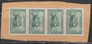 CANADA - Scott # 258 13 Cent Tank Used Strip Of 4 On Piece