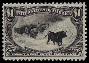 U.S. #292 MNH; $1 Trans Mississippi - Cattle in Storm (1898)