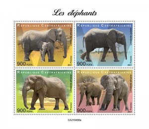 Central Africa - 2021 Elephants, African Bush, Forest - 4 Stamp Sheet CA210408a