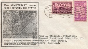 75th ANNIVERSARY OF PEACE BETWEEN THE STATES OF THE UNION 1865 - 1940 CACHET