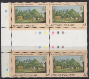 PITCAIRN ISLANDS SG267var 1985 $2 PAINTINGS INSCRIBED 1835 MNH BLOCK OF 4