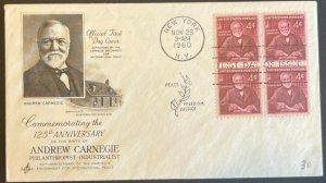 ANDREW CARNEGIE #1171 NOV 25, 1960 NEW YORK, NY FIRST DAY COVER (FDC) BX5