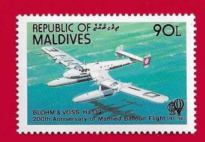 MALDIVES SCOTT#980 1983 90L BLOHM & VOSS HA 139 AIRCRAFT - MNH