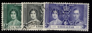 GIBRALTAR GVI SG118-120, 1937 CORONATION set, FINE USED.