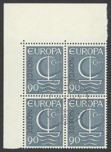 Norway Sc# 497 FD Cancel block/4 1966 90o Europa