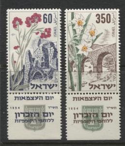 Israel - Scott 84-85- Set of 2 with Tabs-Menorial Day-1954- MNH- Set of 2 stamps