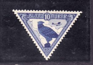 Iceland-Sc#C3-unused very lightly hinged airmail-Triangle-Birds-Gyrfalcon-1930-