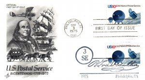 US FIRST DAY COVER BICENTENNIAL OF POSTAL SERVICE RARE SEP 3 COMBO CANCEL 1975