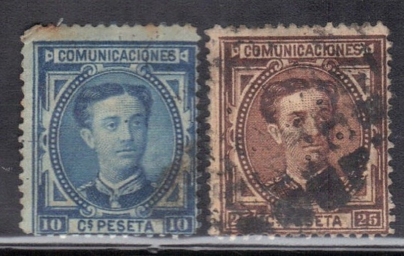 SPAIN SC # 223+225 **USED** 10c+25c 1876   SEE SCAN