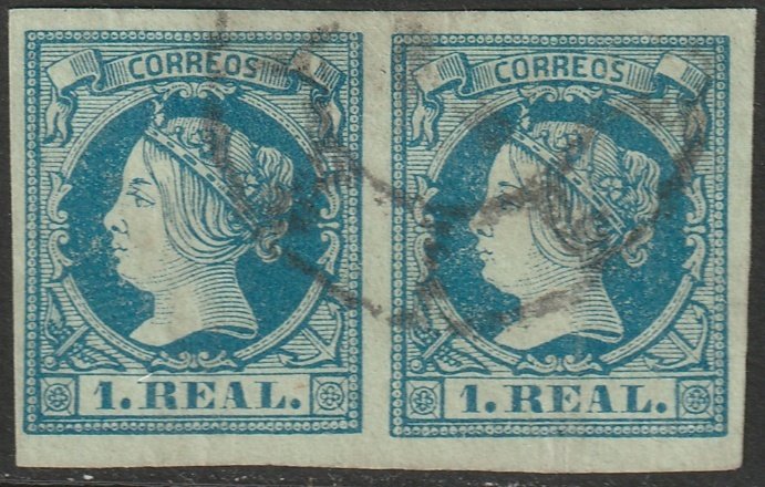 Spain 1860 Sc 53 pair used cartwheel cancel