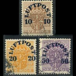 SWEDEN 1920 - Scott# C1-3 Off.Stamps Surch. Set of 3 Used