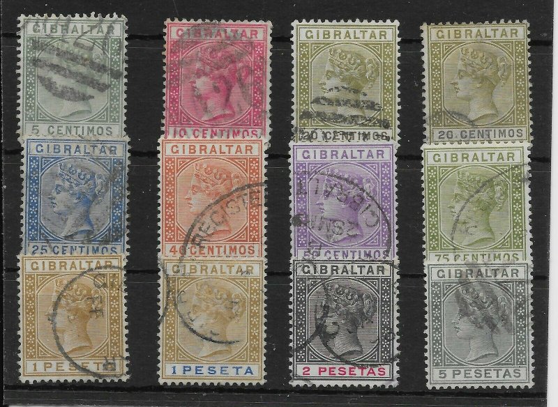 GIBRALTAR SG22/33 1889-96 SPANISH CURRENCY DEFINITIVE SET USED