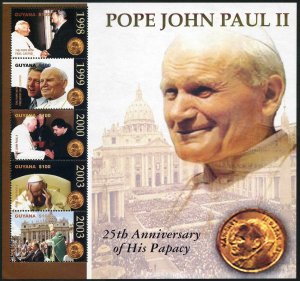 Guyana 3852 ae sheet,MNH. Election of Pope John Paul II,25th Ann.2004.