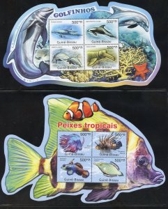 Guinea-Bissau MNH Dolphins and Tropical fish Souvenir Sheets from 20101
