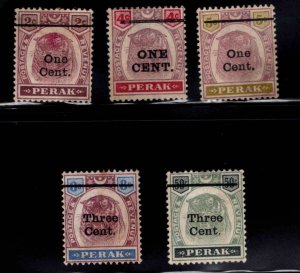 MALAYA Perak Scott 62-66 MH*, surcharged 1900 Tiger stamps