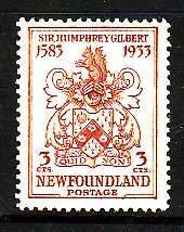 Newfoundland-Sc#214- id12-unused NH 3c yellow brown Coat-of-Arms-1933-